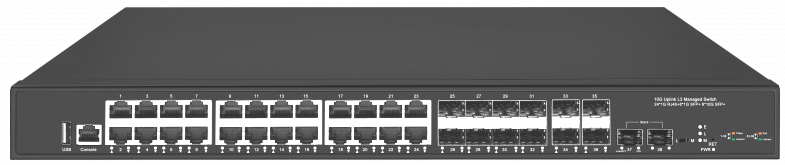 Рисунок 1. NST NS-SW-24G8GX6G10-L/SK управляемый стекируемый L3 коммутатор на 24xGE RJ45 + 8 GE SFP + 6х10G SFP+ порта – внешний вид