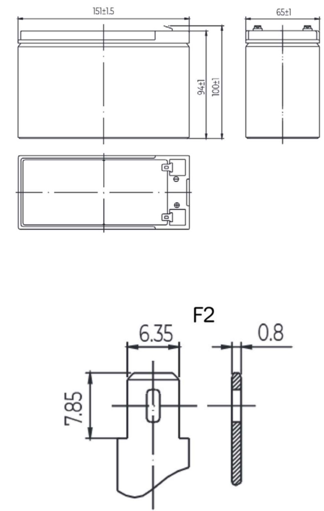 Рисунок 1. Аккумуляторная батарея MNB Battery HRL 1234 W - габаритные размеры