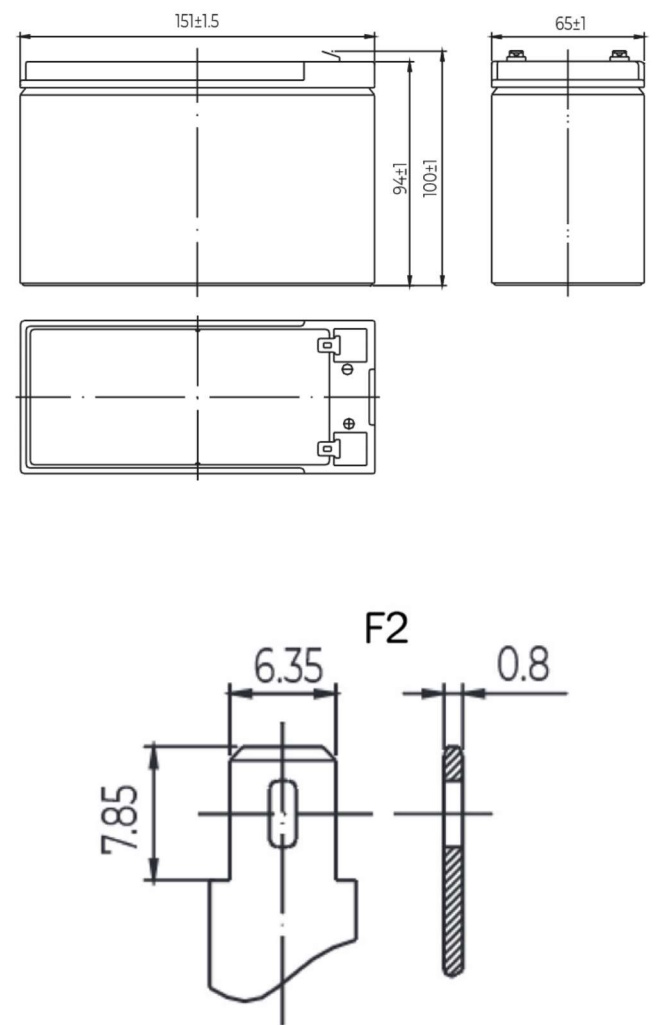 Рисунок 1. Аккумуляторная батарея MNB Battery HRL 1236 W - габаритные размеры Рисунок 1. Аккумуляторная батарея MNB Battery HRL 1236 W - габаритные размеры