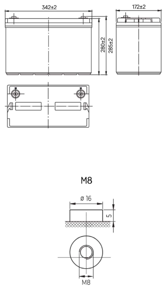 Рисунок 1. Аккумуляторная батарея MNB Battery HRL 12610 W - габаритные размеры