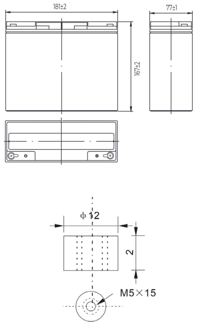 Рисунок 1. Аккумуляторная батарея MNB Battery HRL 1276 W - габаритные размеры