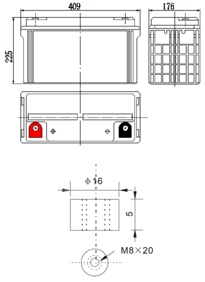 Рисунок 1. Аккумуляторная батарея MNB Battery MM 120-12 - габаритные размеры