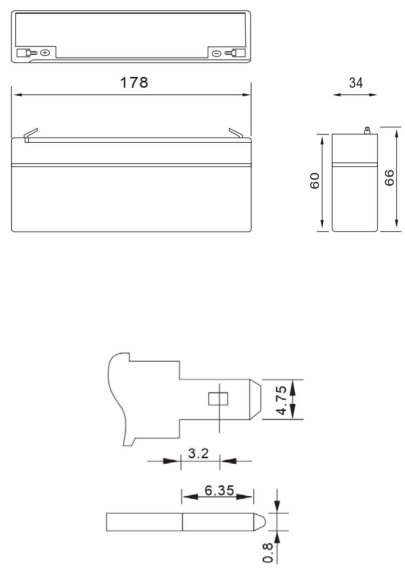 Рисунок 1. Аккумуляторная батарея MNB Battery MM 12022 - габаритные размеры