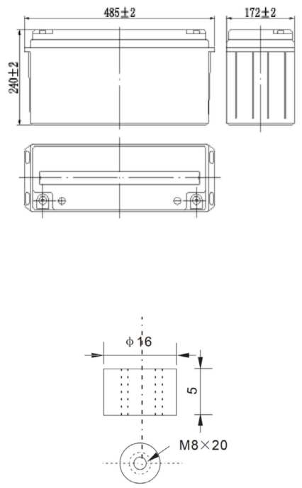 Рисунок 1. Аккумуляторная батарея MNB Battery MM 150-12 - габаритные размеры