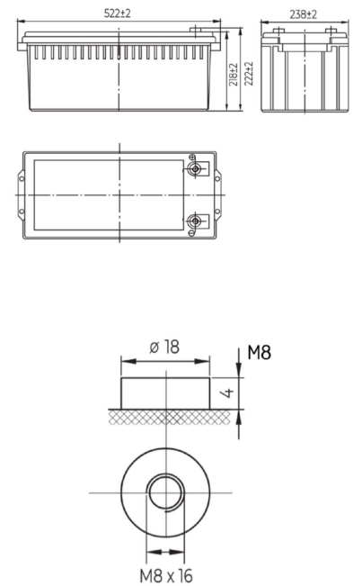 Рисунок 1. Аккумуляторная батарея MNB Battery MM 200-12 - габаритные размеры