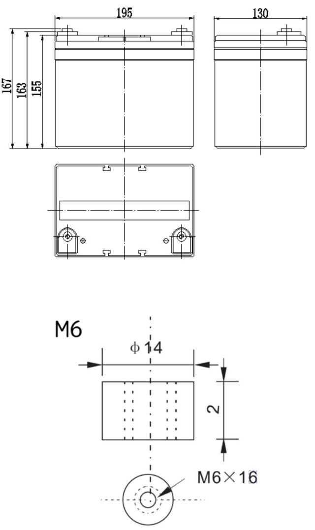 Рисунок 1. Аккумуляторная батарея MNB Battery MM 33-12 - габаритные размеры