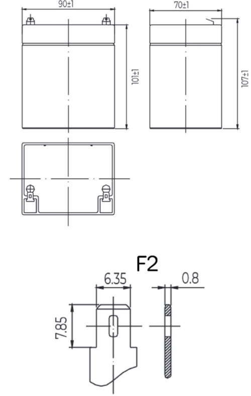 Рисунок 1. Аккумуляторная батарея MNB Battery MM 5-12 - габаритные размеры