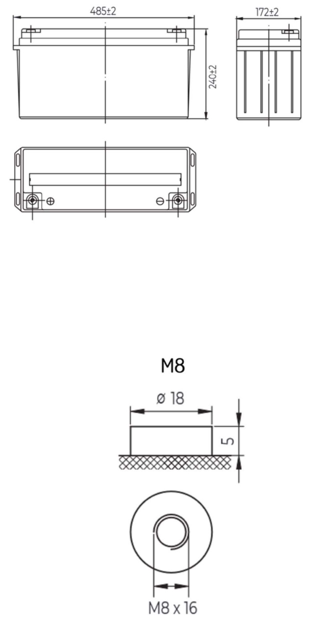 Рисунок 1. Аккумуляторная батарея MNB Battery MNG 150-12 - габаритные размеры