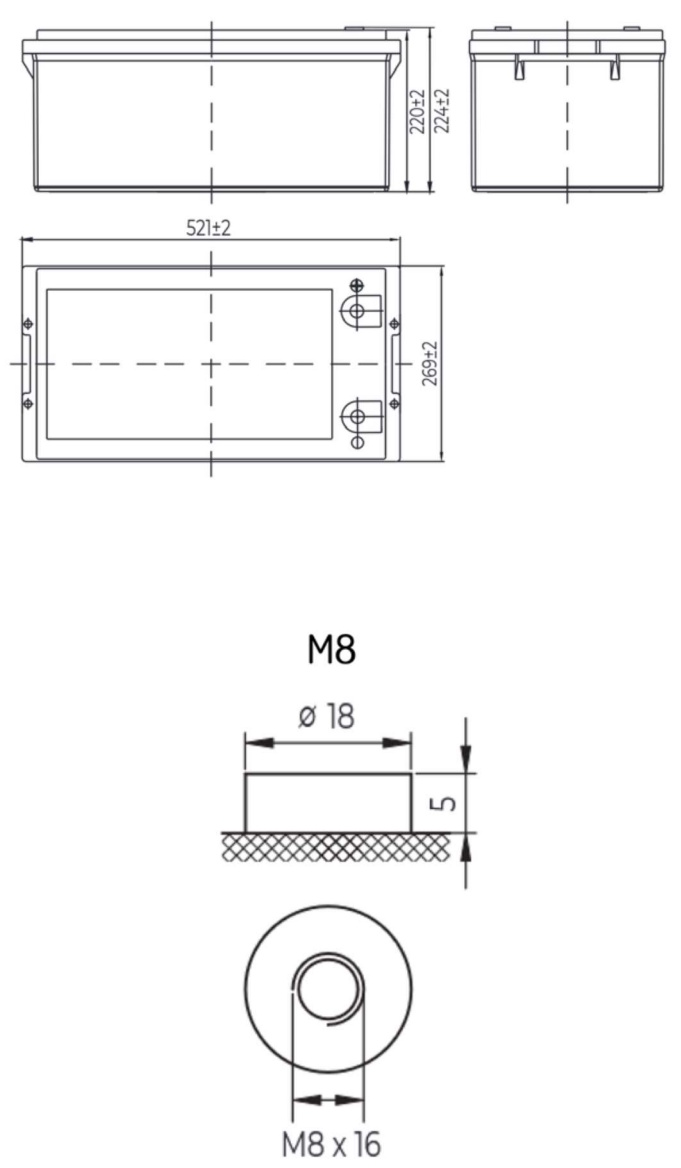 Рисунок 1. Аккумуляторная батарея MNB Battery MNG 250-12 – габаритные размеры Рисунок 1. Аккумуляторная батарея MNB Battery MNG 250-12 – габаритные размеры