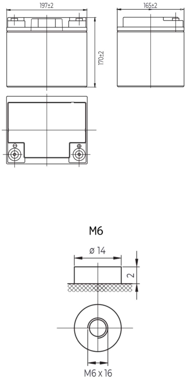 Рисунок 1. Аккумуляторная батарея MNB Battery MNG 40-12 - габаритные размеры