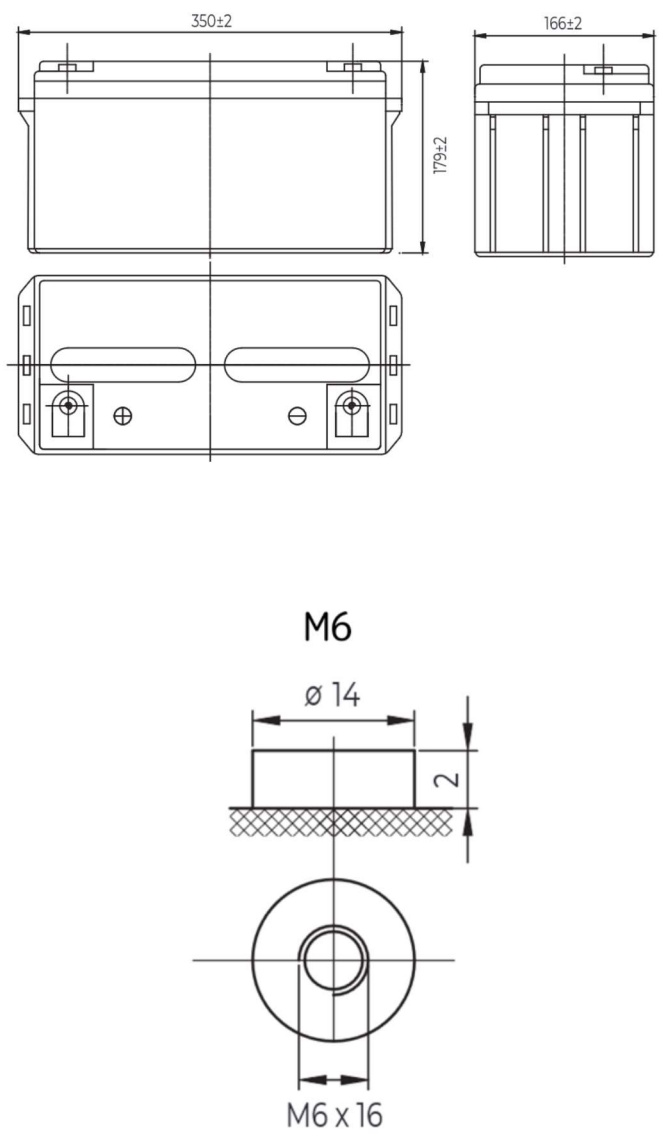 Рисунок 1. Аккумуляторная батарея MNB Battery MNG 65-12 - габаритные размеры Рисунок 1. Аккумуляторная батарея MNB Battery MNG 65-12 - габаритные размеры