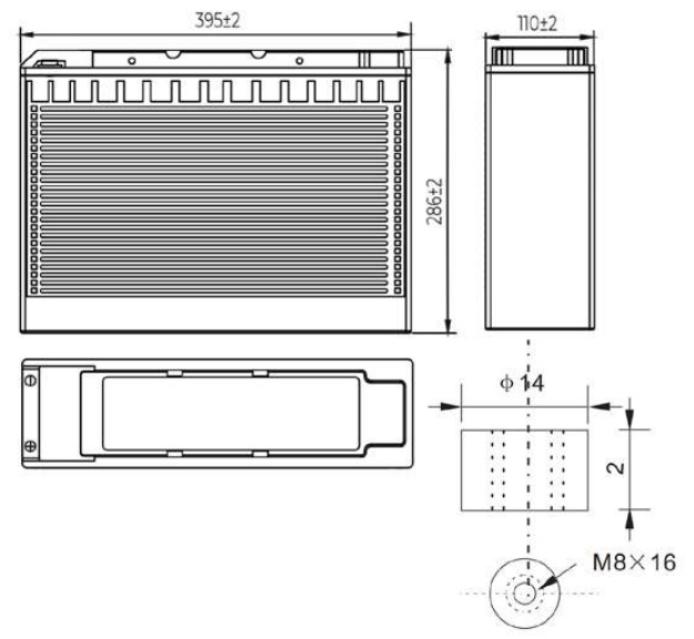 Рисунок 1. Аккумуляторная батарея MNB Battery MR 105-12 FT – габаритные размеры