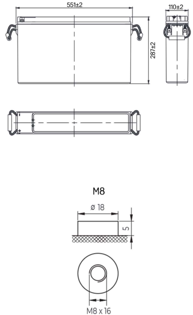 Рисунок 1. Аккумуляторная батарея MNB Battery MR 155-12 FT – габаритные размеры