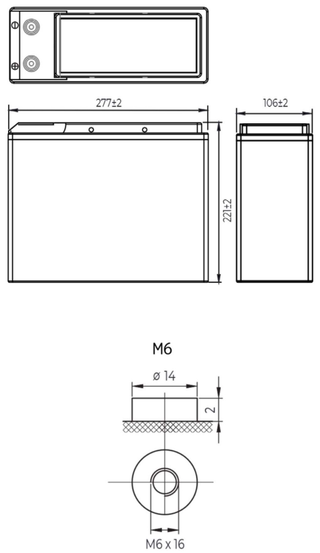 Рисунок 1. Аккумуляторная батарея MNB Battery MR 55-12 FT – габаритные размеры