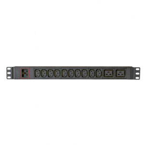H1R-10A2B-16-Y-PC - Блок розеток HIDEN однофазный горизонтальный, 19", 10 розеток C13, 2 розетки C19, 16А, вход питания C20 (Кабель питания HIDEN H-PC-16-C19-C20-2м в комплекте)