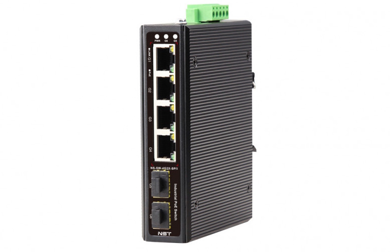 Рисунок 1. NST NS-SW-4G2X-SP/I индустриальный Ultra PoE коммутатор на 4 порта Din рейка - внешний вид Рисунок 1. NST NS-SW-4G2X-SP/I индустриальный Ultra PoE коммутатор на 4 порта Din рейка - внешний вид