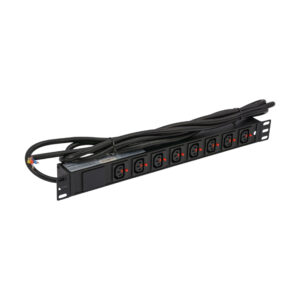 SNR-PDU-8AL-OE-3-Am16L1 Блок розеток серии SNR-PDU с локальным измерением на 8хС13 с фиксаторами, шнур питания 3м 3x2.5мм² без вилки, 230В, 16A